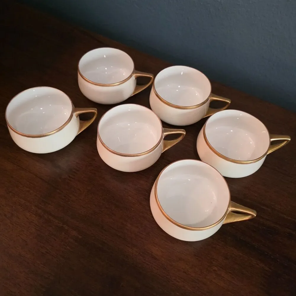 Lot of 6 Rosenthal Bavaria Donatello White Flat Cup Gold Handle & Rim
